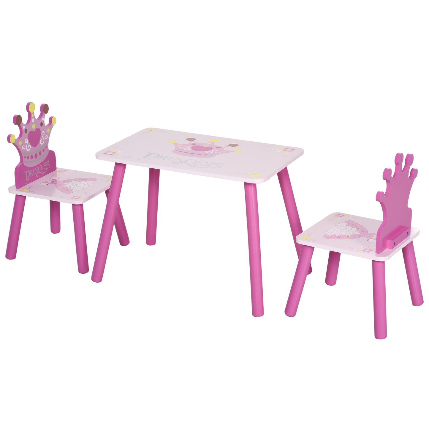 Photo of HOMCOM 3 Pcs Kids and Table Chair Set Princess & Crown Theme Home Furniture Pretty Gift 2-4 Years Pink in Pink colour on a white background