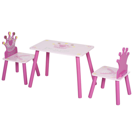 Photo of HOMCOM 3 Pcs Kids and Table Chair Set Princess & Crown Theme Home Furniture Pretty Gift 2-4 Years Pink in Pink colour on a white background