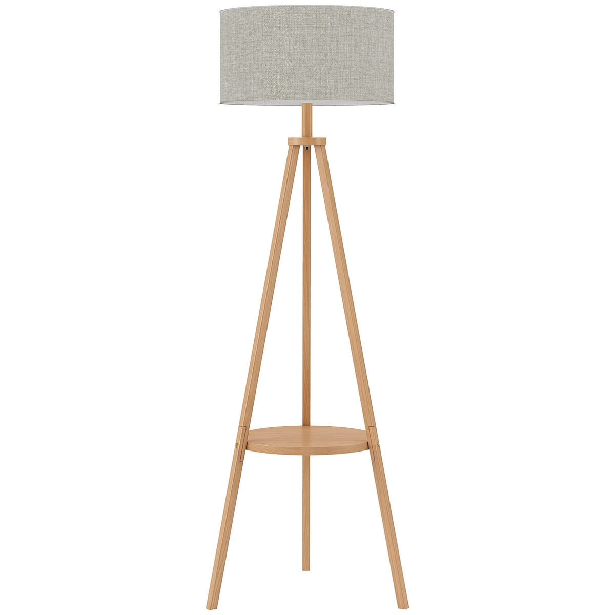 Photo of HOMCOM Bedside Light, Tripod Floor Lamp with Storage Shelf and Linen Shade for Living Room, 160cm, Natural Wood Colour in Colour colour on a white background