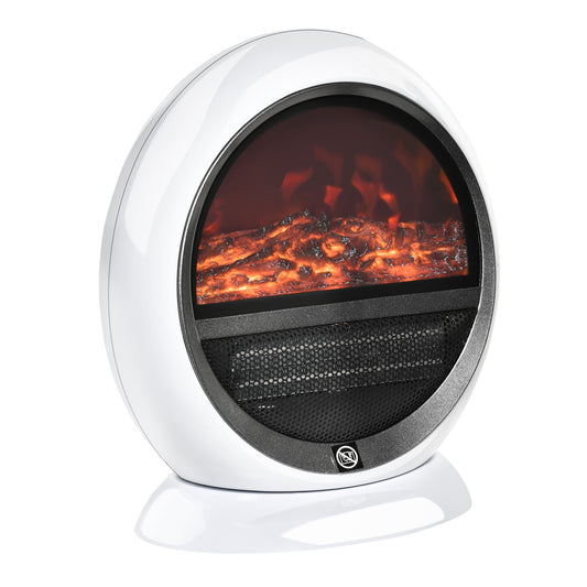 Photo of HOMCOM Freestanding Electric Fireplace Indoor Space Table Top Heater with Realistic Flame Effect, Rotatable Head, Overheating Protection, 1500W, White in White colour on a white background