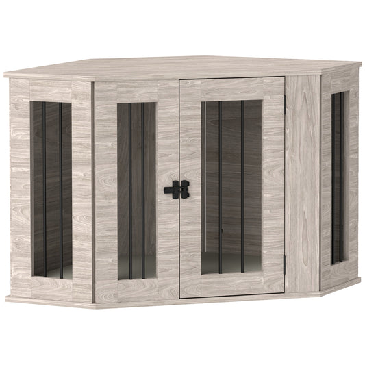 Photo of PawHut Dog Crate Furniture Side Table, with Cushion, 104 x 55 x 63cm - Walnut Brown in Brown colour on a white background