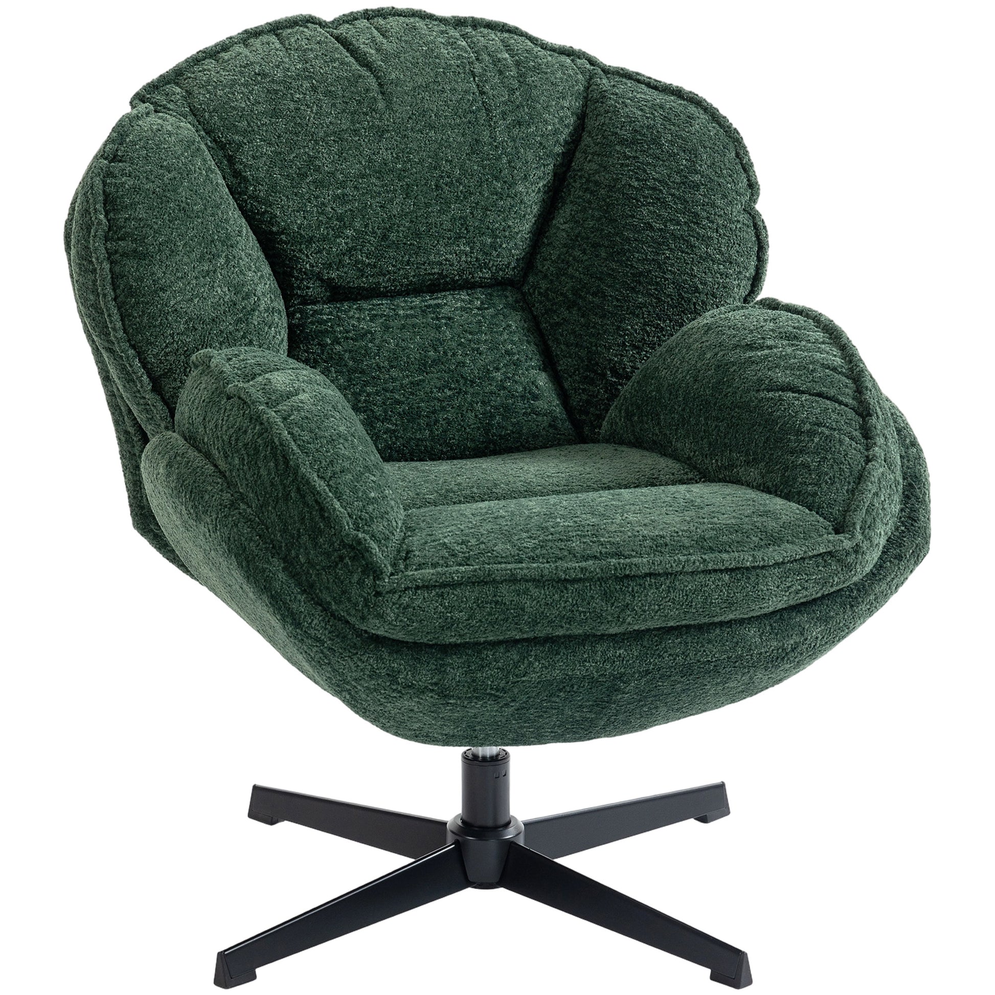 Photo of HOMCOM Modern Wingback Accent Chair, Velvet Armchair with Four-Star Base, S-Springs, Swivel, Dark Green in Green colour on a white background