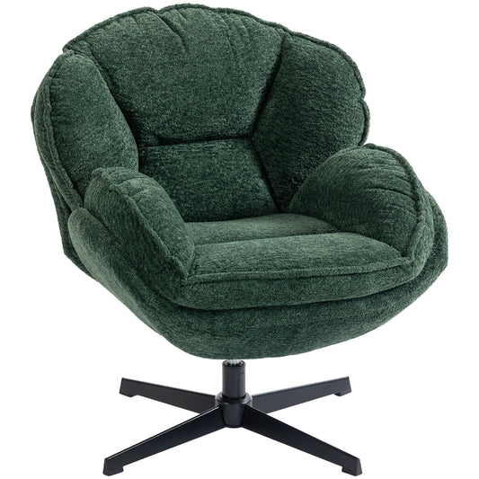 Photo of HOMCOM Modern Wingback Accent Chair, Velvet Armchair with Four-Star Base, S-Springs, Swivel, Dark Green in Green colour on a white background