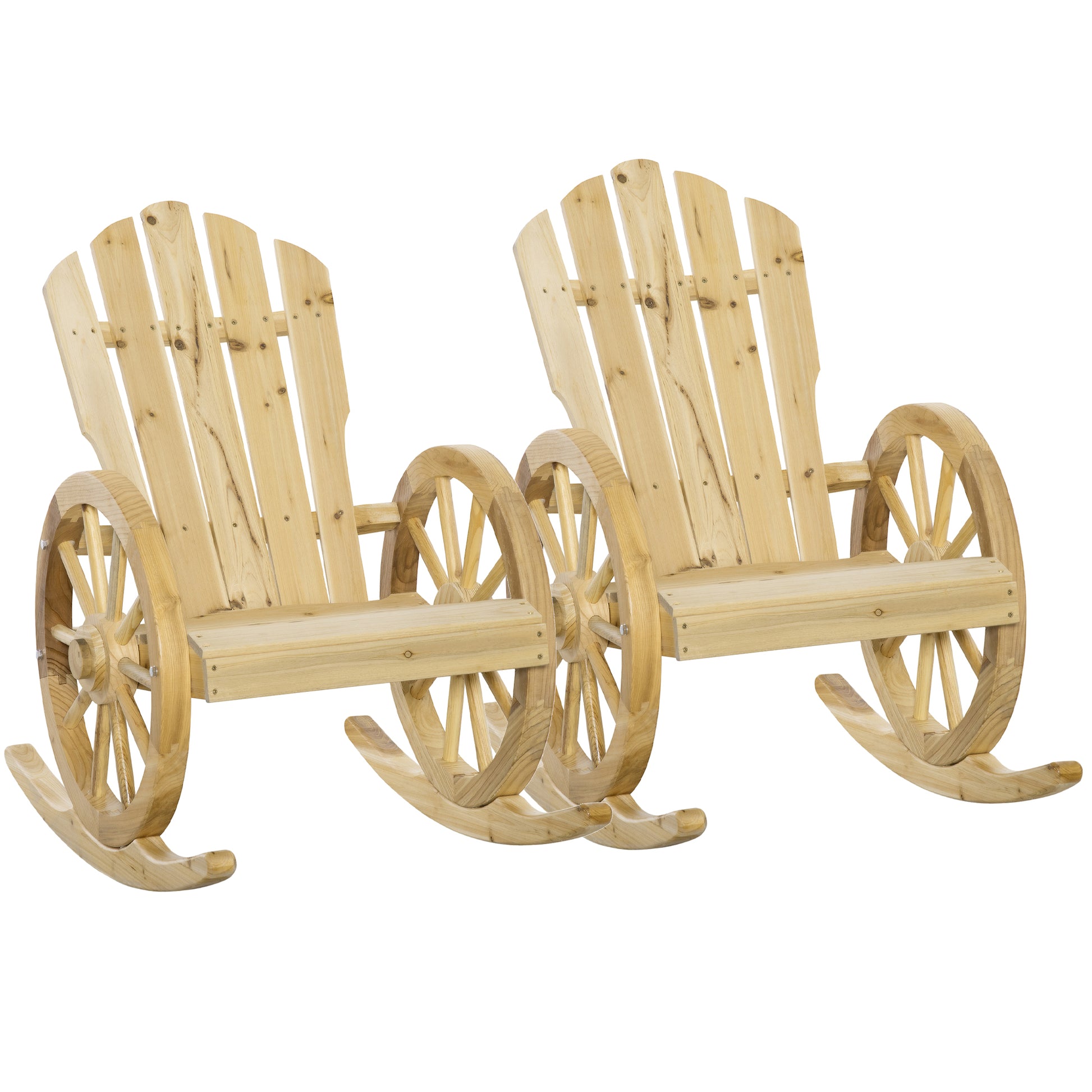 Photo of Outsunny 2 Piece Wooden Adirondack Rocking Chair Reclining Armchair Outdoor Garden Furniture Patio Porch Rocker - Natural in Natural colour on a white background