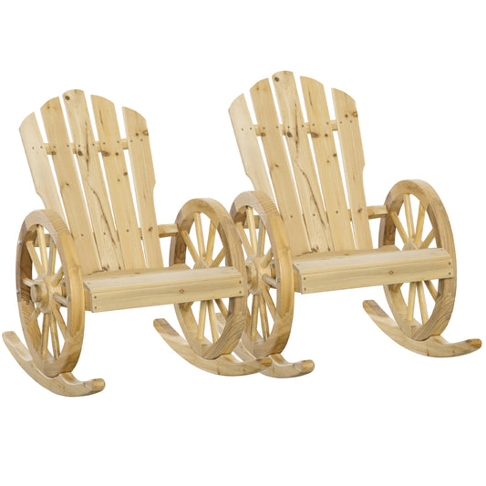 Photo of Outsunny 2 Piece Wooden Adirondack Rocking Chair Reclining Armchair Outdoor Garden Furniture Patio Porch Rocker - Natural in Natural colour on a white background