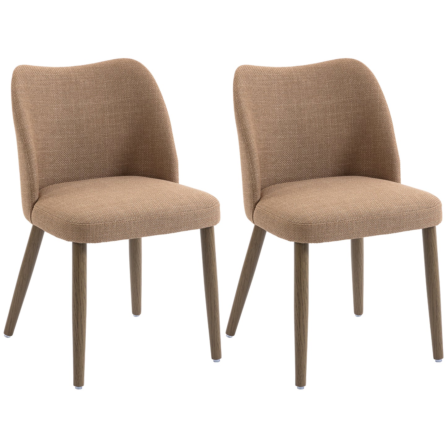Photo of HOMCOM Dining Chairs Set of 2, Linen Upholstered Kitchen Chairs with Padded Seat, Curved Backrest, Rubberwood Legs, Brown in Brown colour on a white background