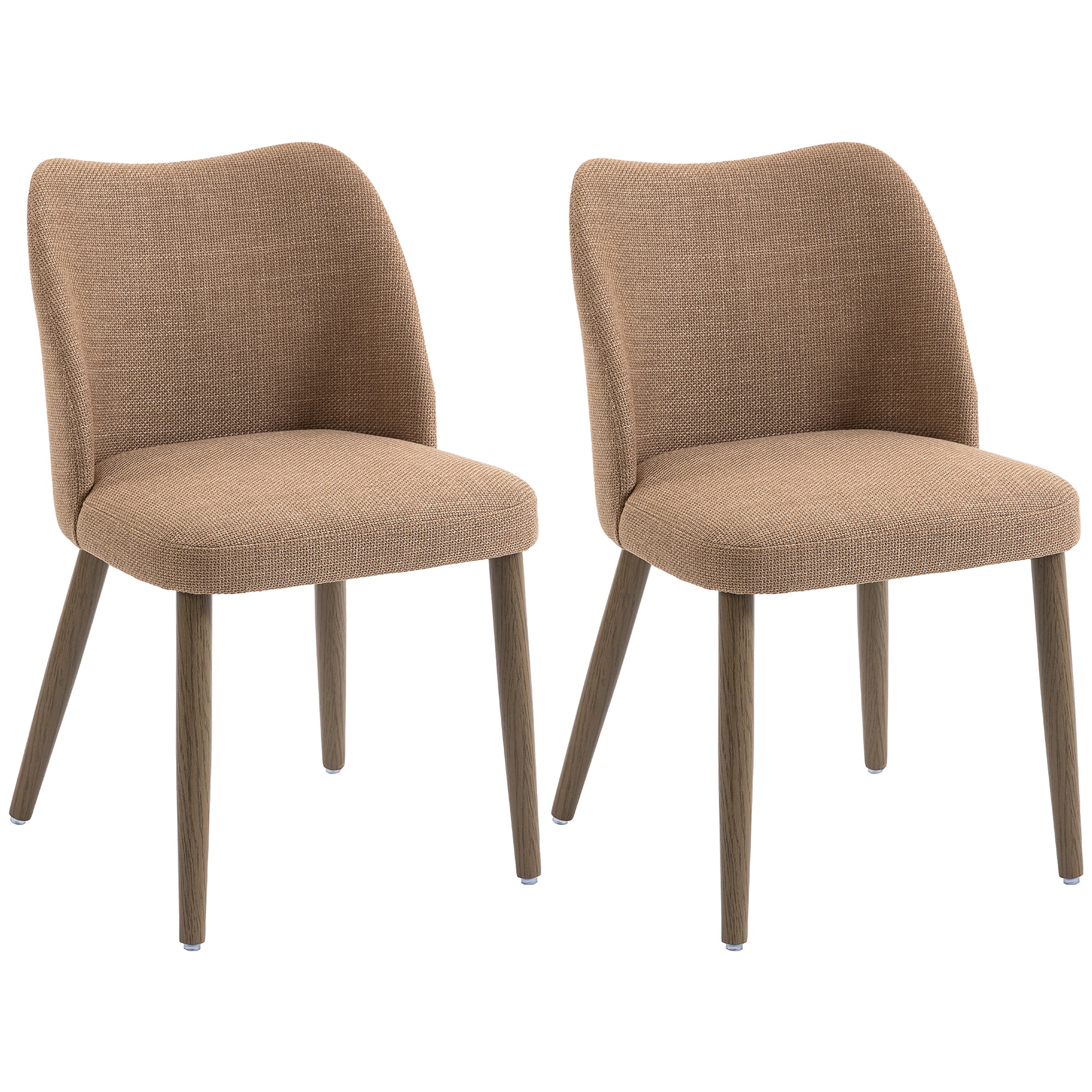 Photo of HOMCOM Dining Chairs Set of 2, Linen Upholstered Kitchen Chairs with Padded Seat, Curved Backrest, Rubberwood Legs, Brown in Brown colour on a white background