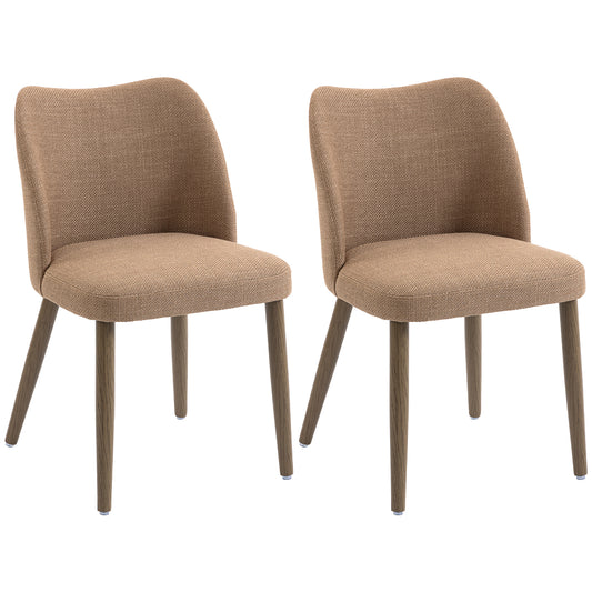 Photo of HOMCOM Dining Chairs Set of 2, Linen Upholstered Kitchen Chairs with Padded Seat, Curved Backrest, Rubberwood Legs, Brown in Brown colour on a white background