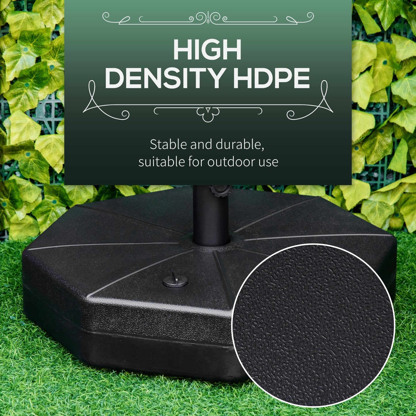 Outsunny Octagonal Garden Parasol Base Holder Outdoor Market Umbrella Stand Weights, Up to 28kg Water Filled or 40kg Sand Filled, Black
