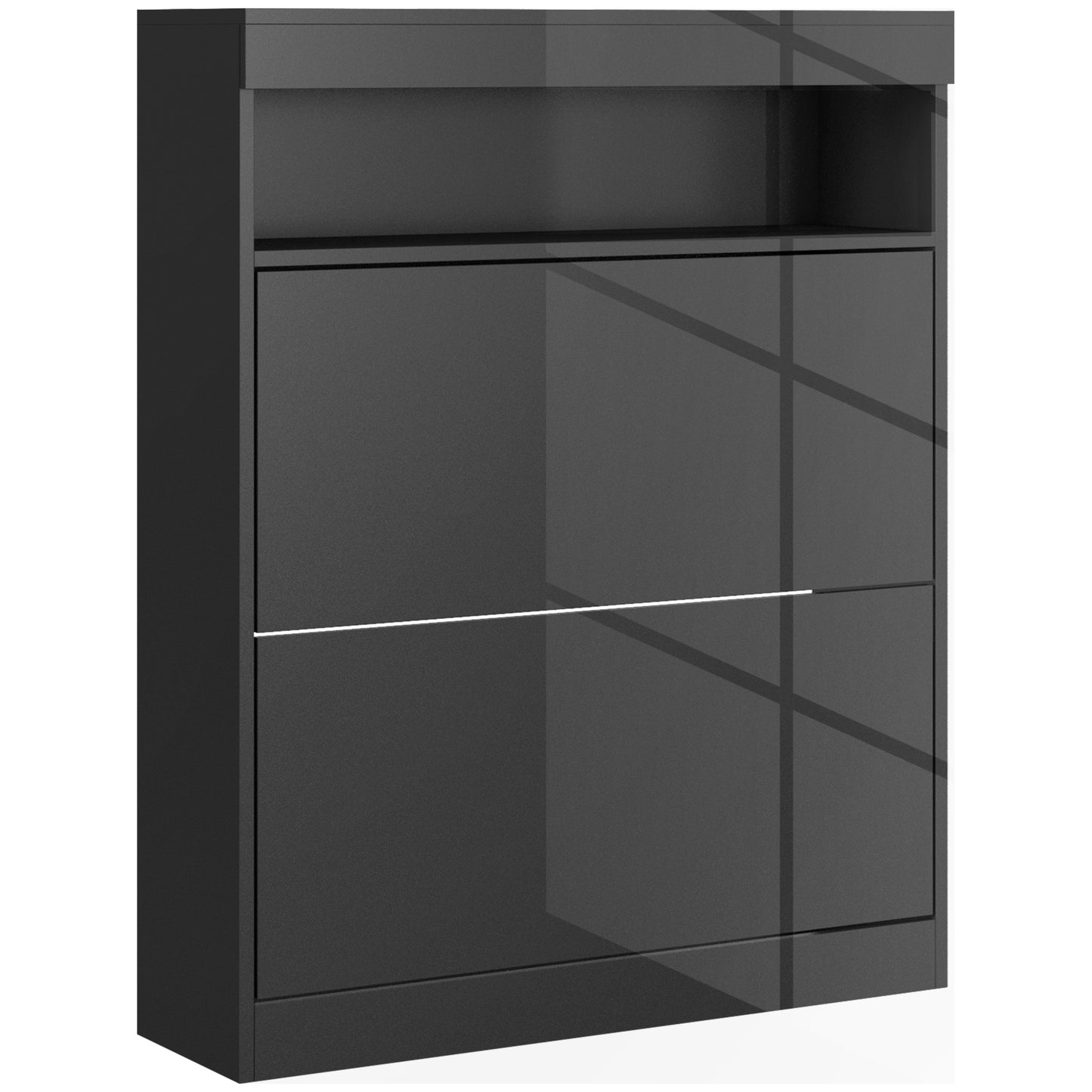 Photo of HOMCOM 16 Shoe Pair Storage Cabinet, with Flip Doors - High Gloss Black in Black colour on a white background