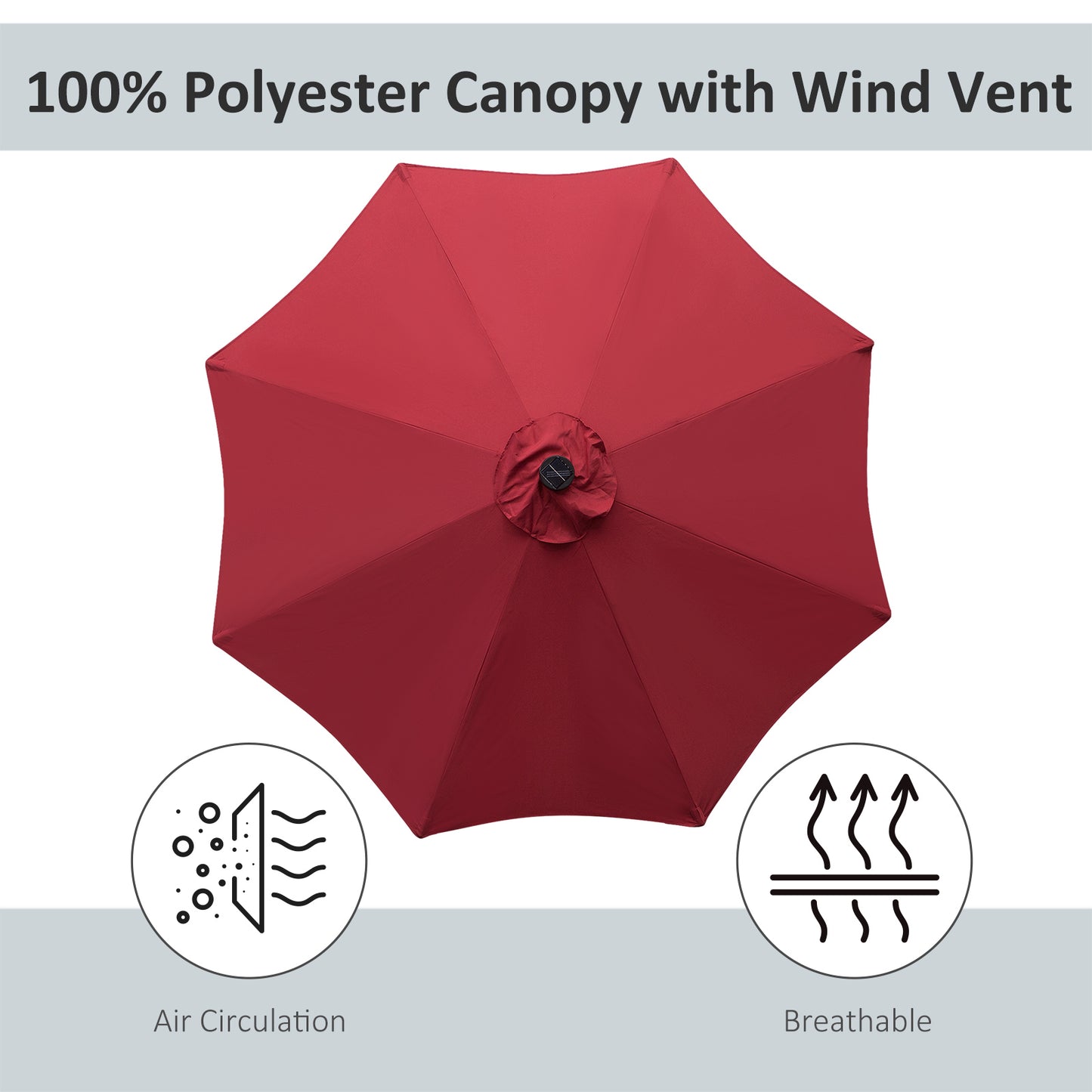 Outsunny 2.7m Patio Garden Umbrella Outdoor Parasol with Tilt Crank and 24 LEDs Lights (Red)
