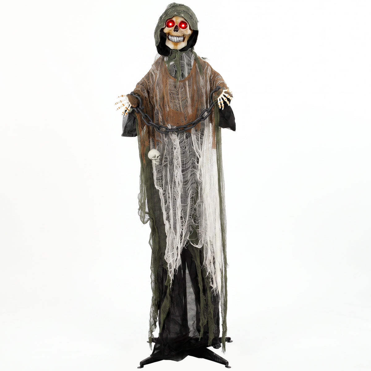 Photo of HOMCOM 170cm Animated Grim Reaper, Life-Size Halloween Animatronic with Moving Hands/Head, Glowing Eyes, Creepy Sound in Sound colour on a white background