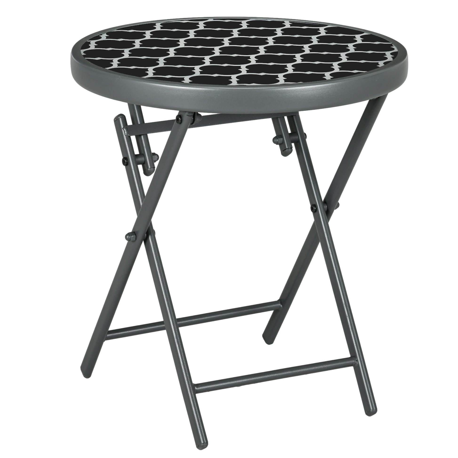 Photo of Outsunny Φ45cm Garden Side Table, Outdoor Round Folding Patio Table with Imitation Marble Glass Top, Small Coffee Table, Black and White in White colour on a white background