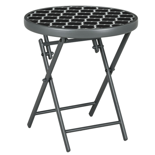 Photo of Outsunny Φ45cm Garden Side Table, Outdoor Round Folding Patio Table with Imitation Marble Glass Top, Small Coffee Table, Black and White in White colour on a white background