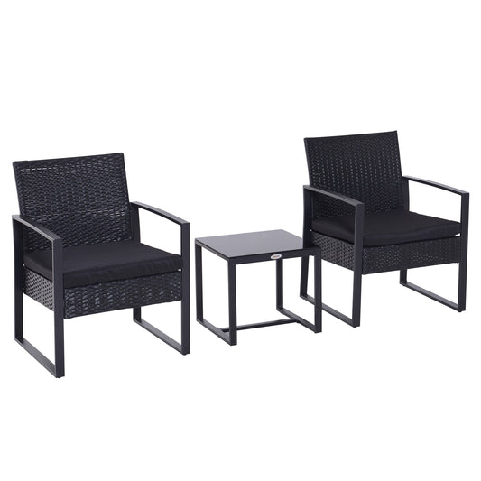 Photo of Outsunny 2 Seater Rattan Coffee Set-Black in Set-Black colour on a white background
