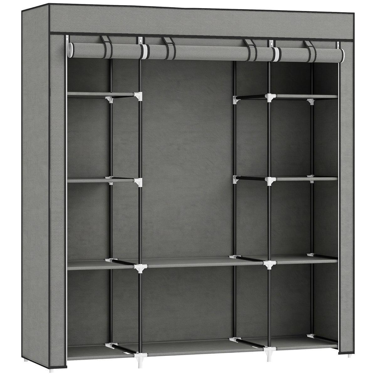 Photo of HOMCOM Clothes Storage Organiser with Hanging Rail, Shelves, Portable Wardrobe, Foldable Fabric Wardrobe, Dark Grey in Grey colour on a white background