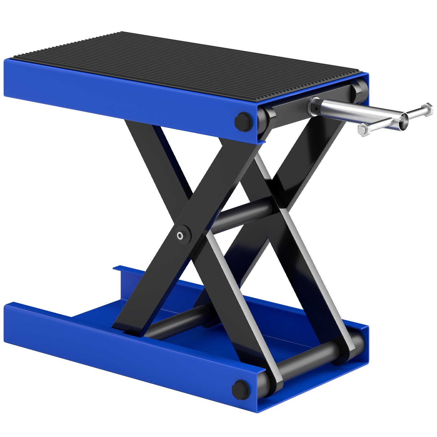 Photo of DURHAND 500KG Motorcycle Lift Scissor Jack, Height Adjustable Motorbike Stand with Anti-Slip Wide Deck, Heavy Duty Steel Motorbike Repair Lift Hoist Stand for Home Garage, Blue in Blue colour on a white background