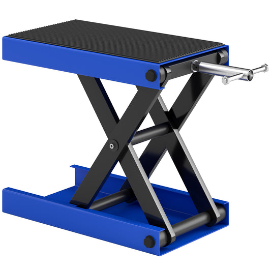 Photo of DURHAND 500KG Motorcycle Lift Scissor Jack, Height Adjustable Motorbike Stand with Anti-Slip Wide Deck, Heavy Duty Steel Motorbike Repair Lift Hoist Stand for Home Garage, Blue in Blue colour on a white background
