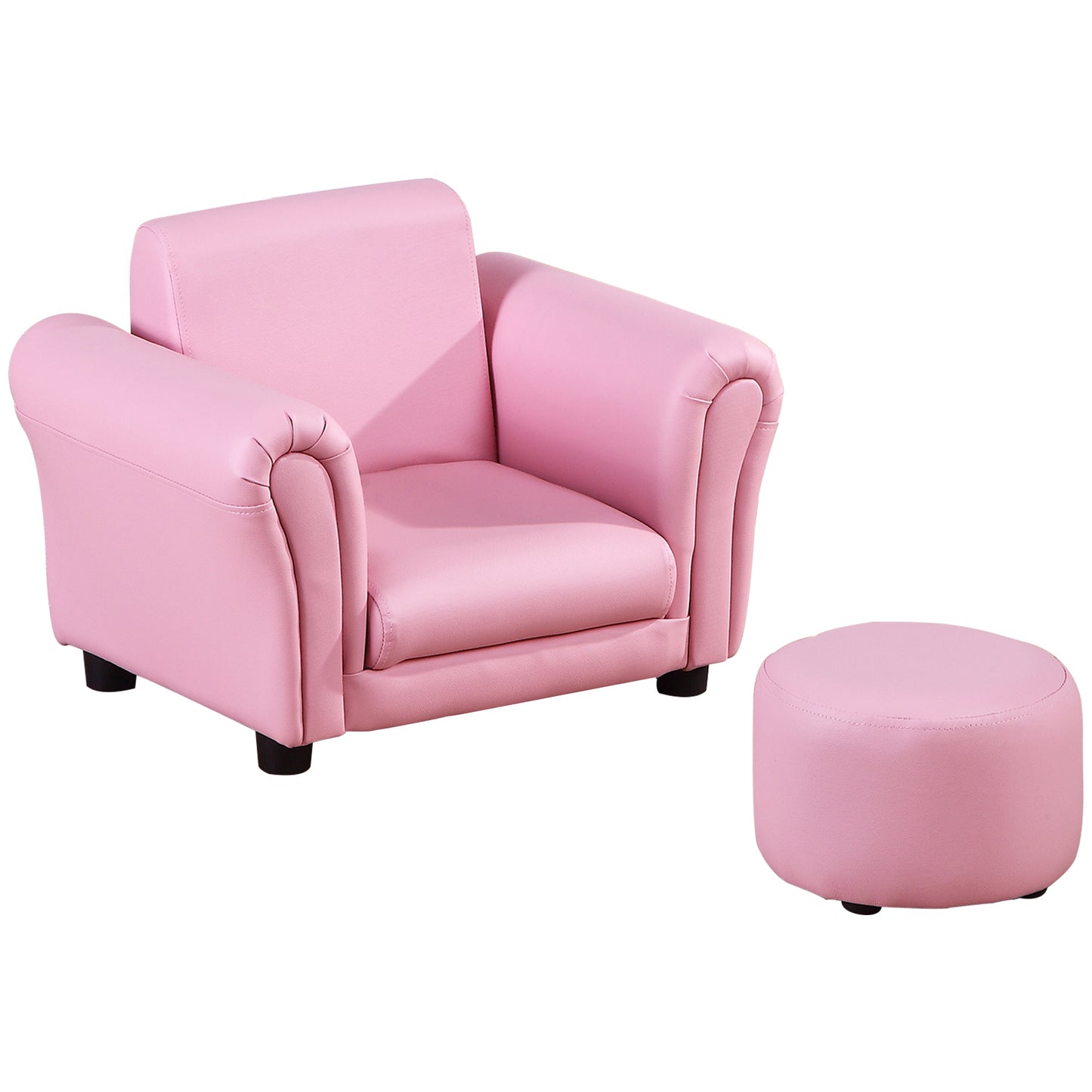 Photo of HOMCOM Toddler Chair Single Seater Kids Sofa Set, 54 x 42 x 41cm, Kids Sofa with Stool, Pink in Pink colour on a white background