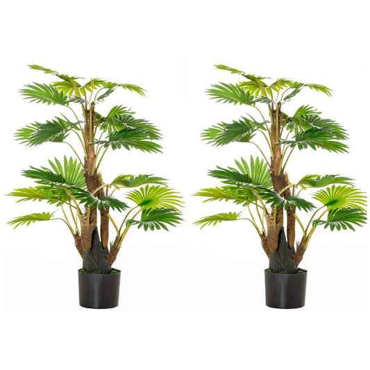 Photo of HOMCOM 2 Pack Artificial Plant Palm Tree in Pot, Fake Plants for Home Indoor Outdoor Decor, 135cm, Green in Green colour on a white background