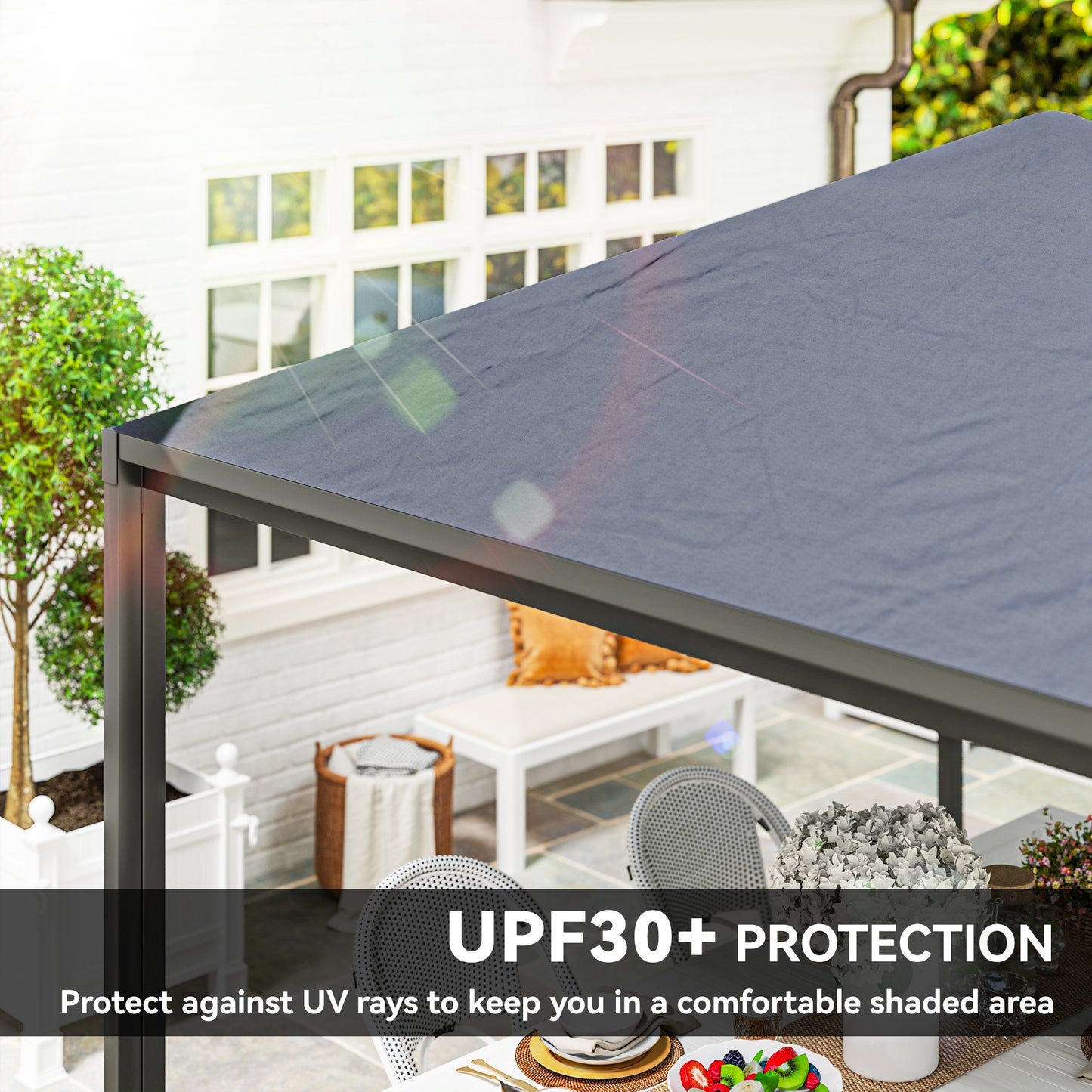 Outsunny 3 x 6m Garden Gazebo with Extendable Awning and Wheels, UPF30+ Metal Gazebo Canopy Shelter for BBQ, Dark Grey