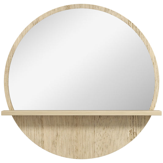 Photo of kleankin 45cm Round Home Mirror, with Shelf - Natural Wood Effect in Effect colour on a white background
