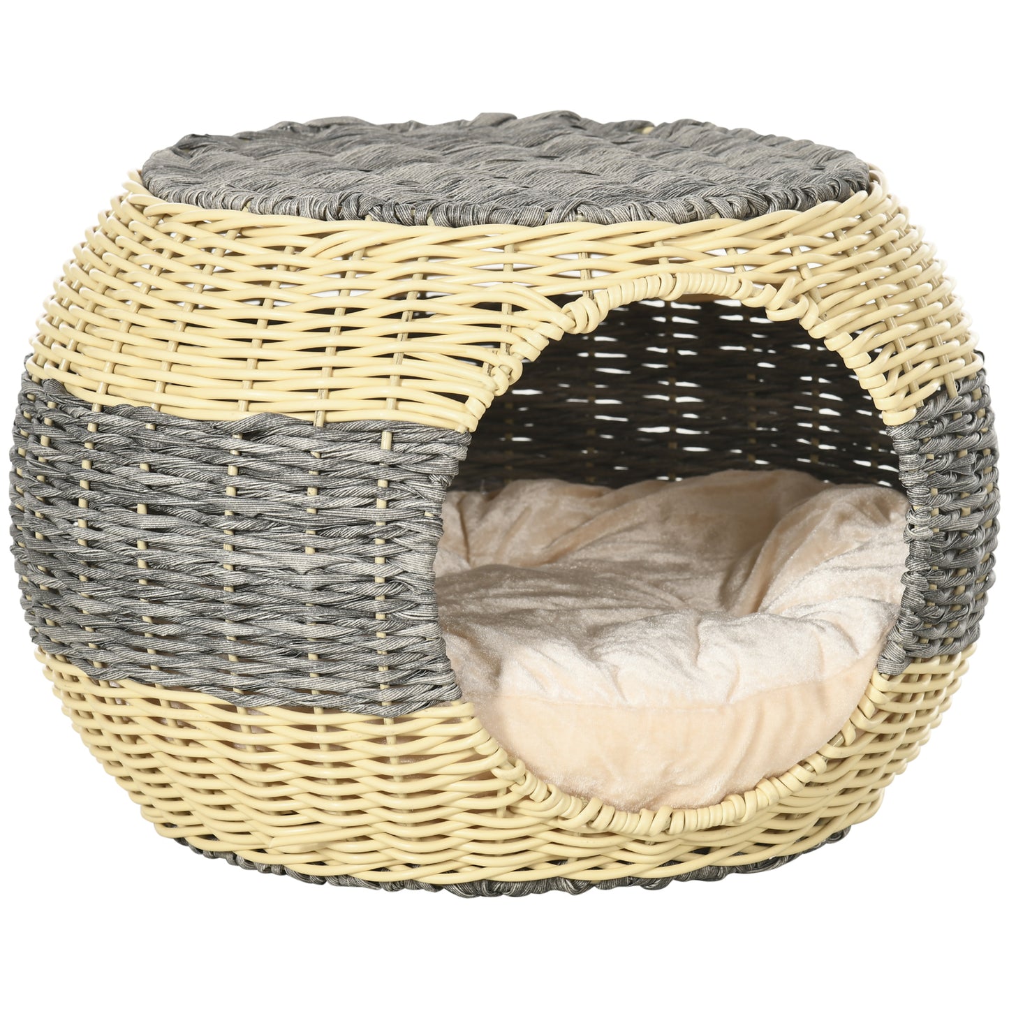 Photo of PawHut Wicker Cat House, Rattan Raised Cat Bed, Cosy Kitten Cave with Soft Washable Cushion, Φ40 x 30cm in 30cm colour on a white background