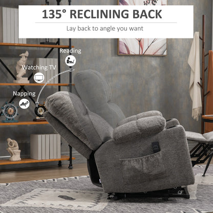 Grey recliner chair shown tilted back with its backrest reclined