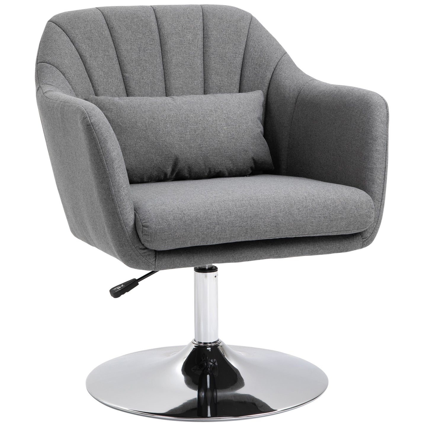 Photo of HOMCOM Swivel Accent Chair, Linen Fabric Tub Vanity Chair, Modern Armchair with Adjustable Height and Lumbar Support for Living Room Bedroom Salon Make up Room Dressing Table, Dark Grey in Grey colour on a white background