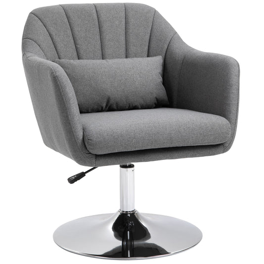 Photo of HOMCOM Swivel Accent Chair, Linen Fabric Tub Vanity Chair, Modern Armchair with Adjustable Height and Lumbar Support for Living Room Bedroom Salon Make up Room Dressing Table, Dark Grey in Grey colour on a white background