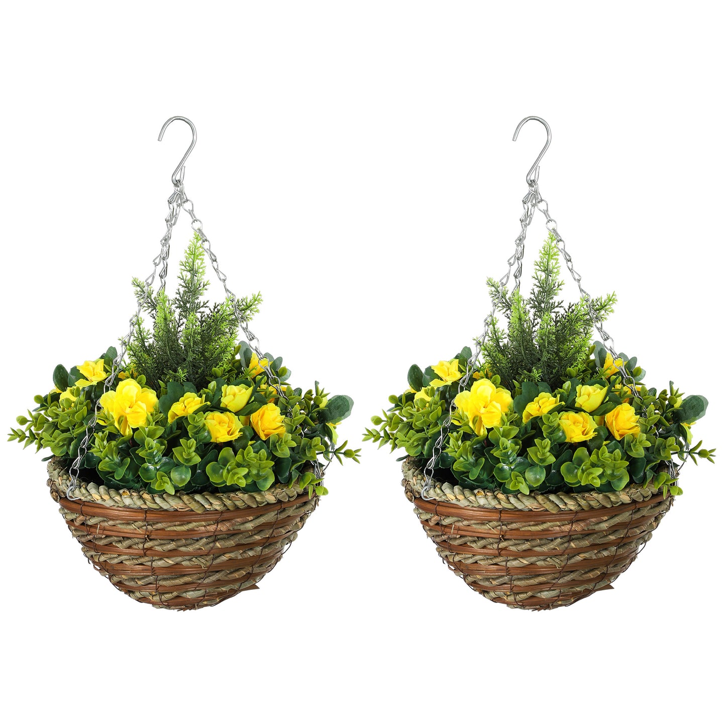 Photo of Outsunny Set of Two Hanging Lisianthus Flower Pots - Yellow/Green in Yellow/Green colour on a white background