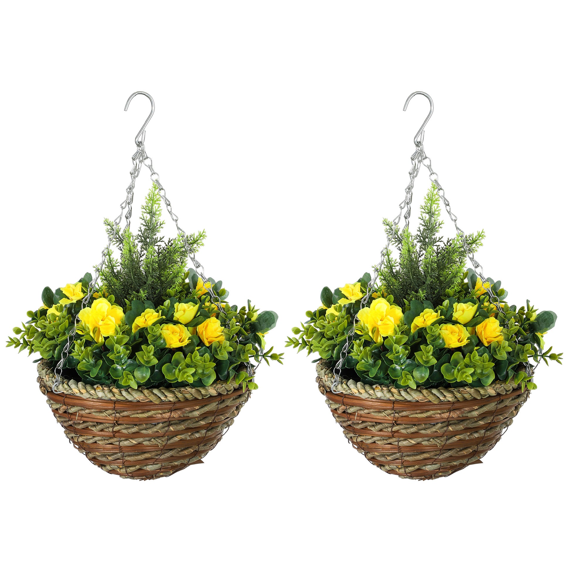 Photo of Outsunny Set of Two Hanging Lisianthus Flower Pots - Yellow/Green in Yellow/Green colour on a white background