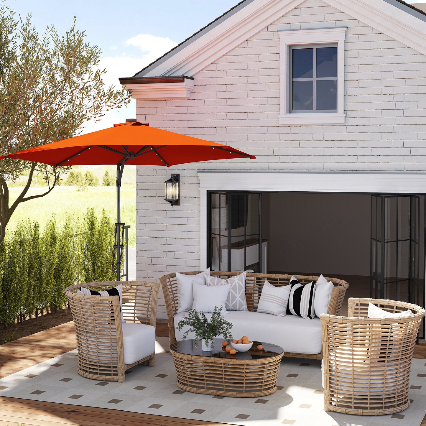 Outsunny 3(m) Solar LED Cantilever Parasol - Orange