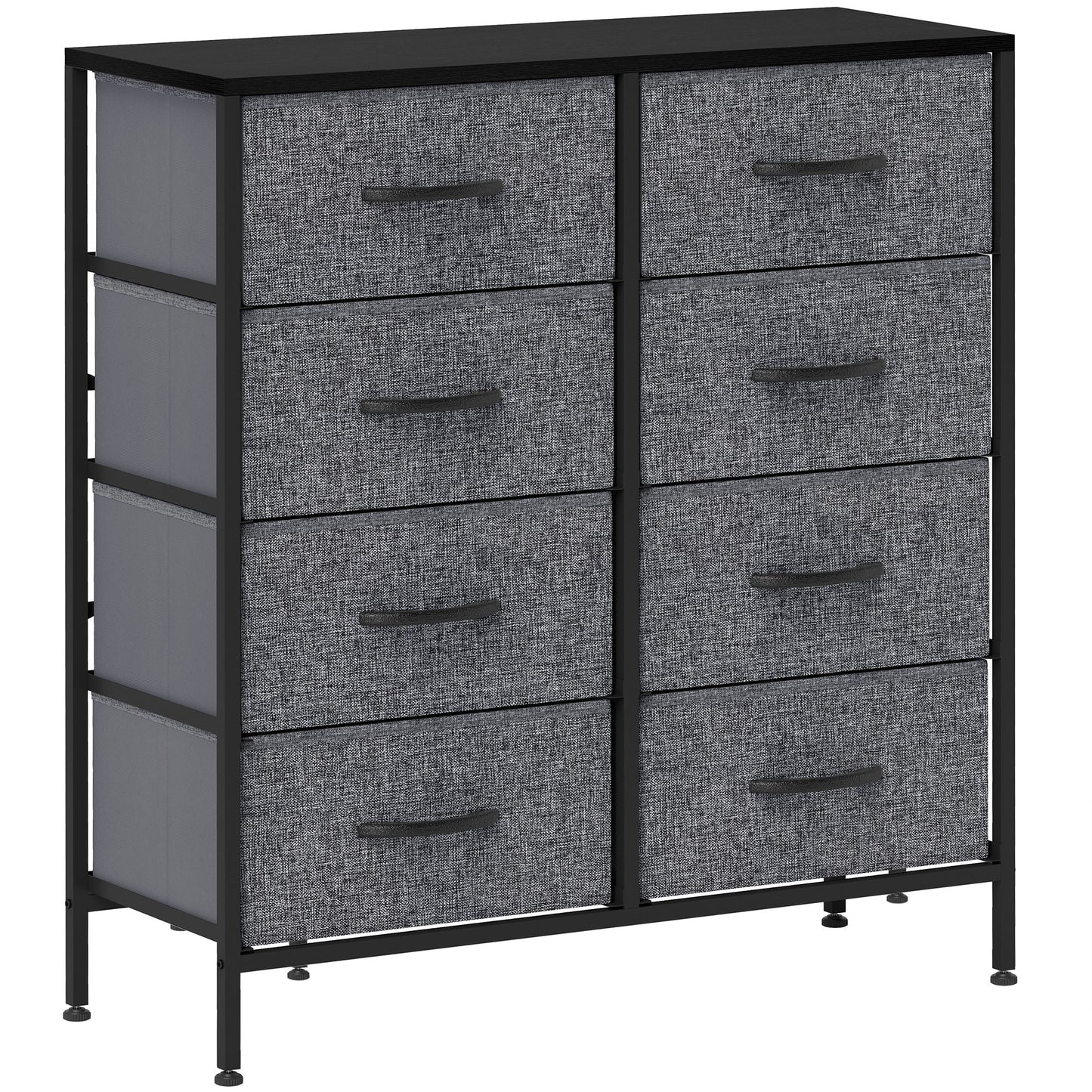 Photo of HOMCOM Fabric Chest of Drawers, Industrial Bedroom Dresser with 8 Fabric Drawers, Steel Frame and Wooden Top for Nursery, Living Room, Hallway, Black in Black colour on a white background