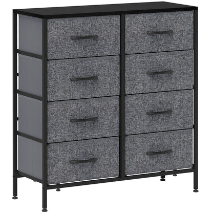 Black HOMCOM chest of drawers with eight gray fabric drawers, steel frame and wooden top