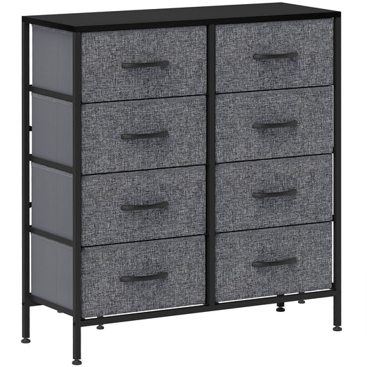 Photo of HOMCOM Fabric Chest of Drawers, Industrial Bedroom Dresser with 8 Fabric Drawers, Steel Frame and Wooden Top for Nursery, Living Room, Hallway, Black in Black colour on a white background
