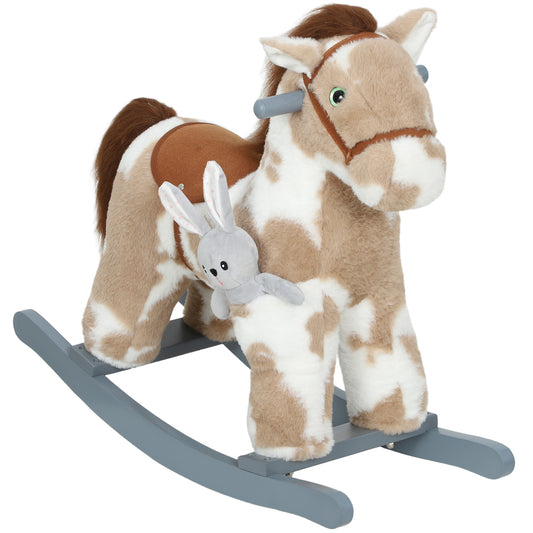 Photo of AIYAPLAY Baby Rocking Horse, Plush Animal Rocker with Realistic Sound and Toy, Rocking Toy Chair for Kids Aged 2-5, Brown in Brown colour on a white background
