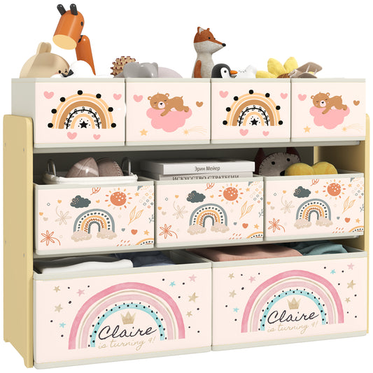 Photo of AIYAPLAY 3-Tier Kids Storage Unit with 9 Non-Woven Fabric Boxes for Toys, Books, for Bedroom, Nursery, Yellow in Yellow colour on a white background
