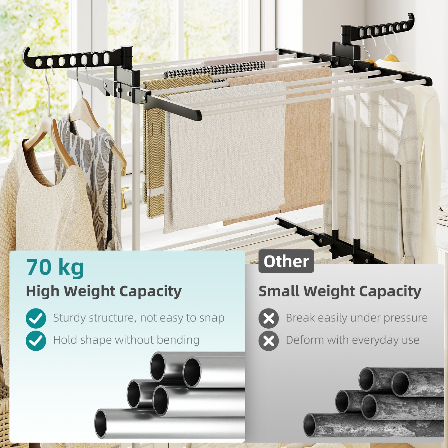 HOMCOM Foldable Clothes Drying Rack, 4-Tier Steel Garment Laundry Rack with Castors for Indoor and Outdoor Use, Black