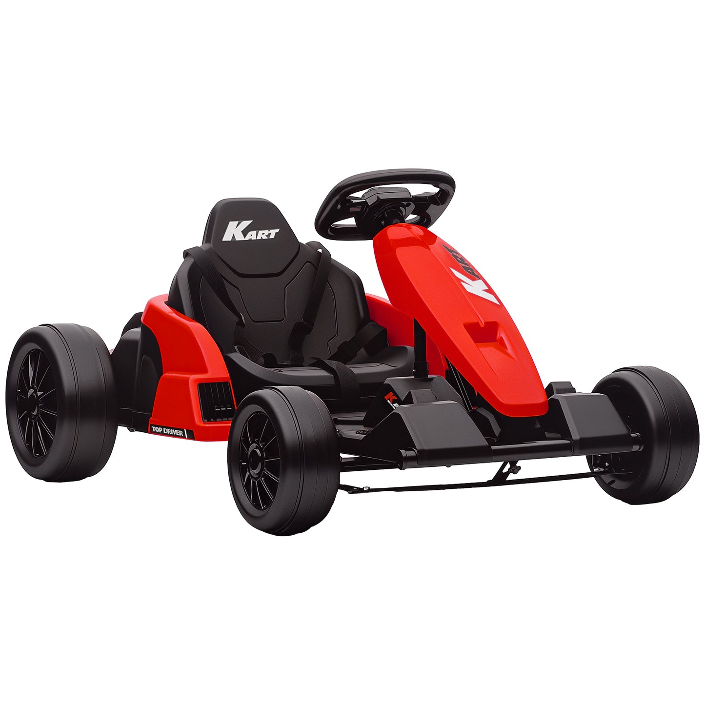 Photo of AIYAPLAY 24V Electric Go Kart, Drift Kart with Adjustable Seat, Slow Start, 5-Point Harness, Music, for 6-12 Years, Red in Red colour on a white background