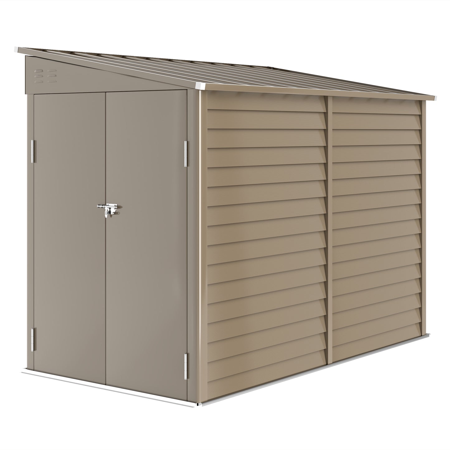 Photo of Outsunny 5 x 9ft Galvanised Metal Garden Shed with Foundation Kit, Outdoor Lean-to Shed, Tool Storage House for Garden, Brown in Brown colour on a white background