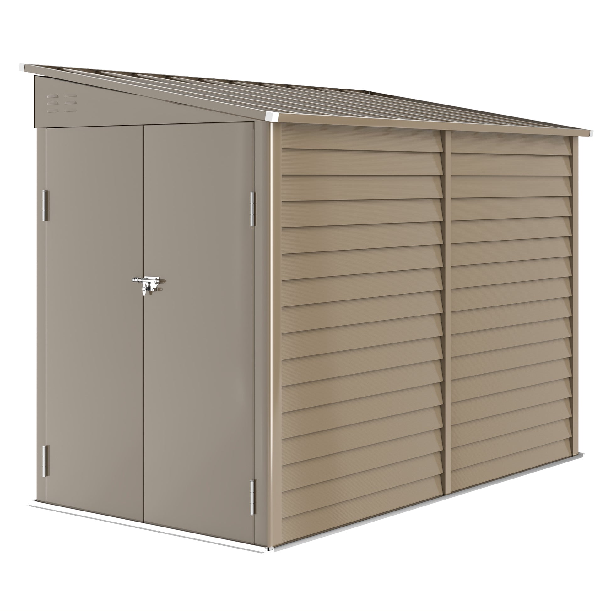 Photo of Outsunny 5 x 9ft Galvanised Metal Garden Shed with Foundation Kit, Outdoor Lean-to Shed, Tool Storage House for Garden, Brown in Brown colour on a white background