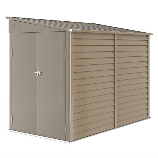 Photo of Outsunny 5 x 9ft Galvanised Metal Garden Shed with Foundation Kit, Outdoor Lean-to Shed, Tool Storage House for Garden, Brown in Brown colour on a white background