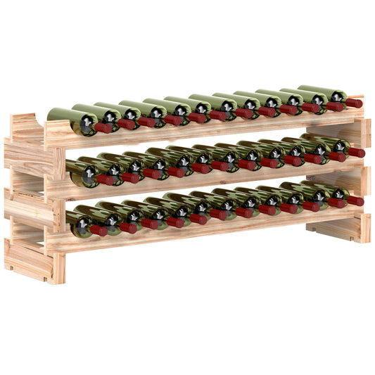 Photo of HOMCOM Three-Tier, 36 Bottle Wooden Wine Rack - Natural in Natural colour on a white background