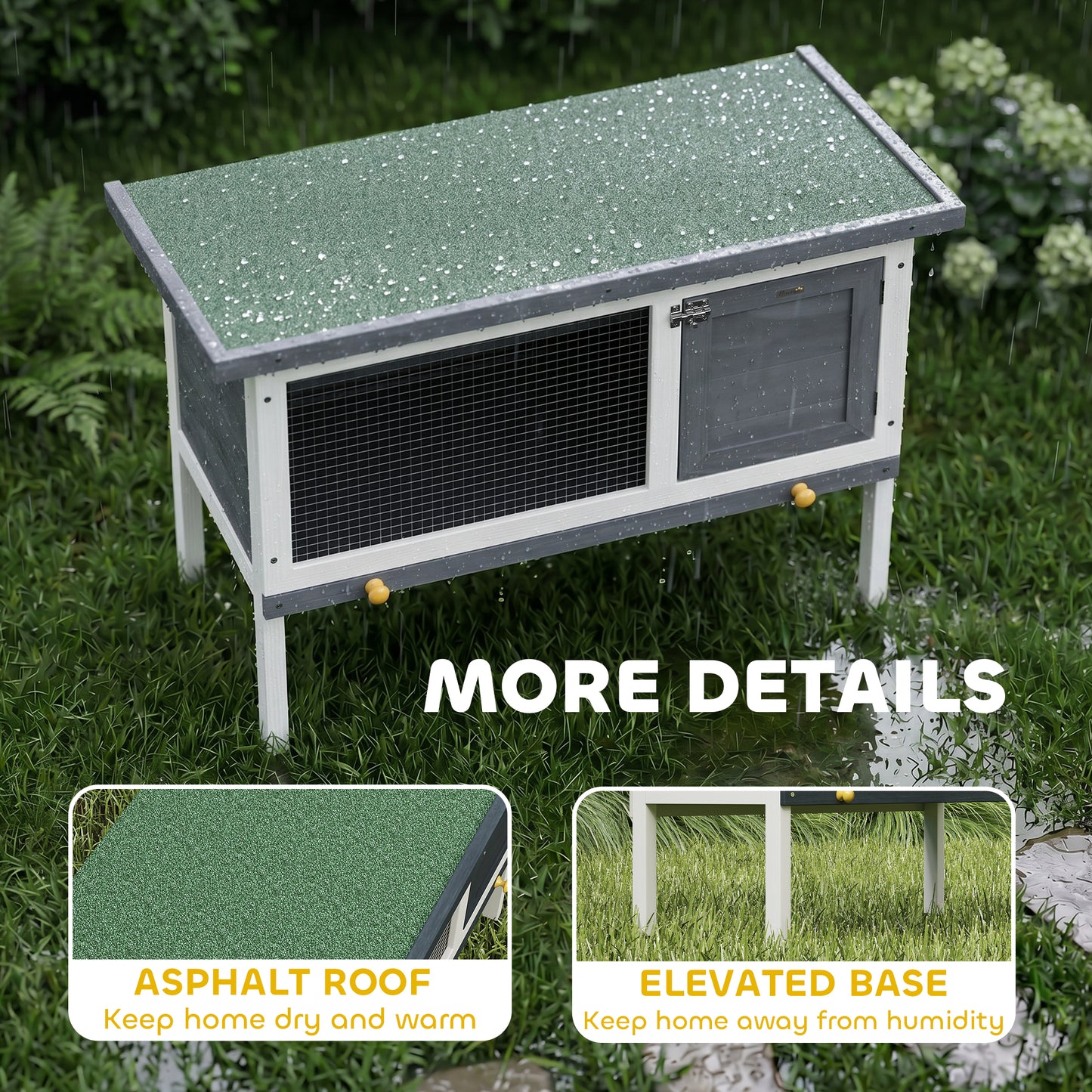PawHut Wooden Rabbit Hutch, Guinea Pig Hutch with Asphalt Roof, Outdoor Elevated Bunny House for Rabbits, Chinchillas