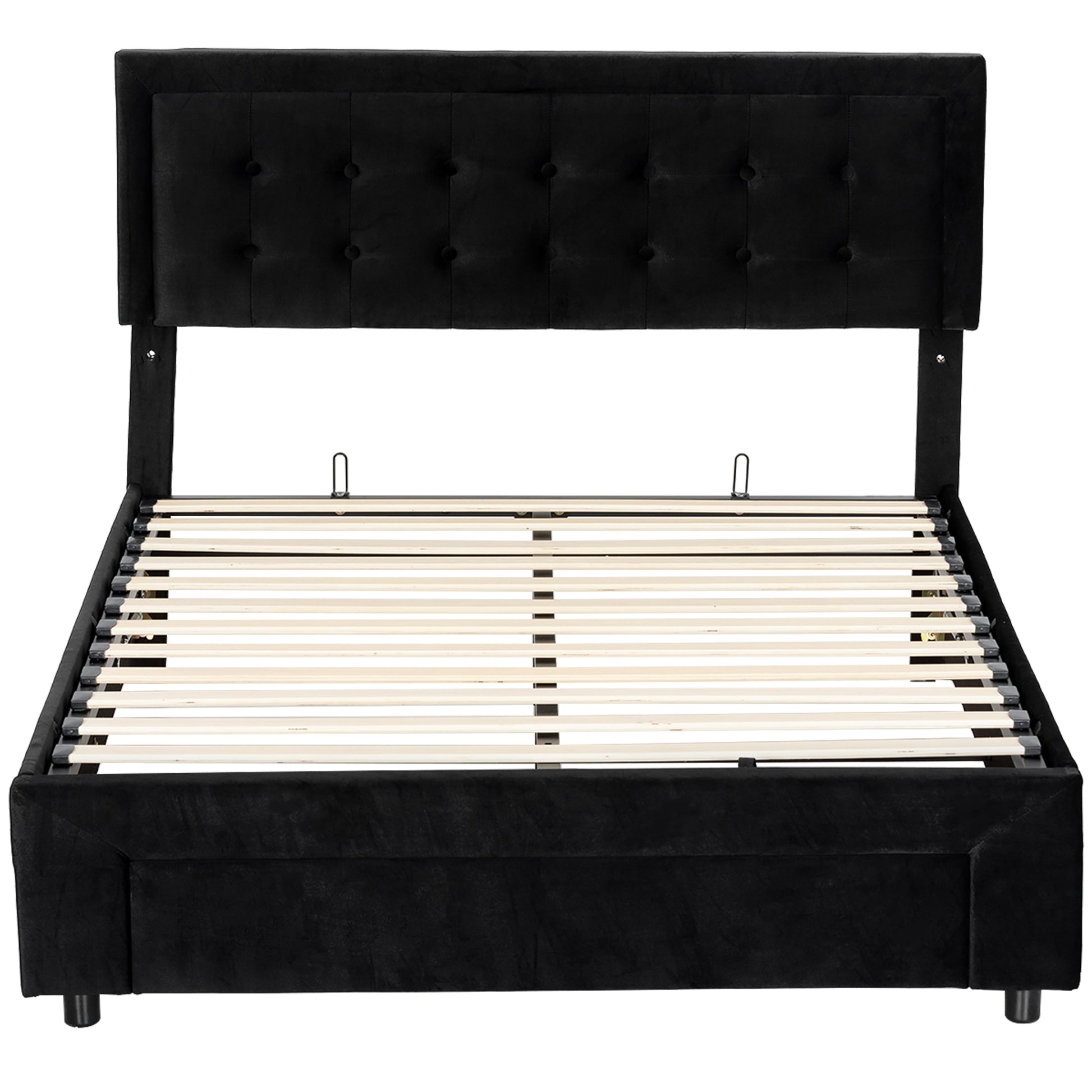 Photo of HOMCOM King Size Ottoman Bed Frame, with Front Drawer - Black in Black colour on a white background