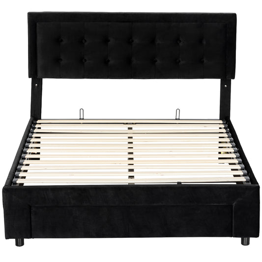 Photo of HOMCOM King Size Ottoman Bed Frame, with Front Drawer - Black in Black colour on a white background