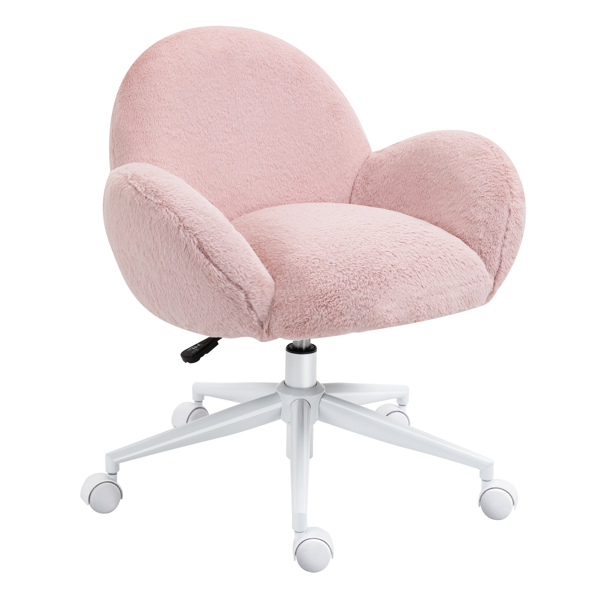 Photo of HOMCOM Makeup Vanity Chair, Cute Fluffy Desk Chair with Rolling Wheels for Bedroom Living Room, Pink in Pink colour on a white background