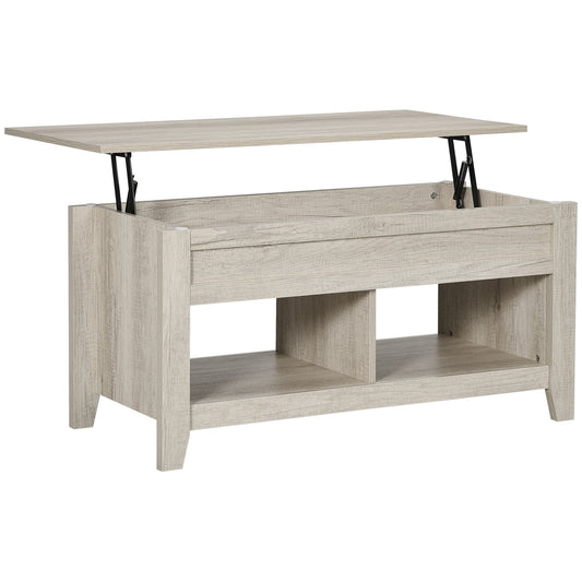 Photo of HOMCOM Lift Top Coffee Table w/ Hidden Storage Compartment Open Shelves Lift Tabletop Pop Up Centre Table for Living Room Oak Effect in Effect colour on a white background