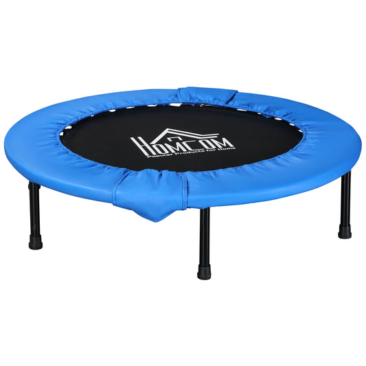 Photo of HOMCOM 40" Mini Fitness Trampoline Home Gym Yoga Exercise Rebounder Indoor Outdoor Jumper with Safety Pad, Support Up to 150 KG, Blue and Black in Black colour on a white background